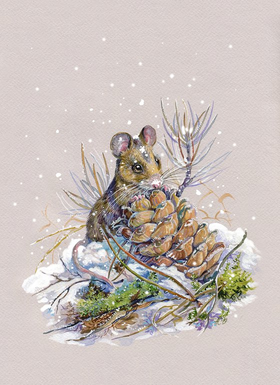 Original watercolor drawing "Striped field mouse"