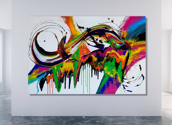 Dancing With A Stranger - XL LARGE, COLORFUL, ABSTRACT ART ...