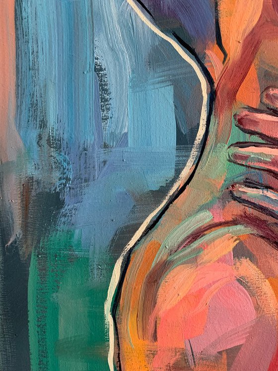 Male nude, men kiss, gay erotic art, queer oil painting