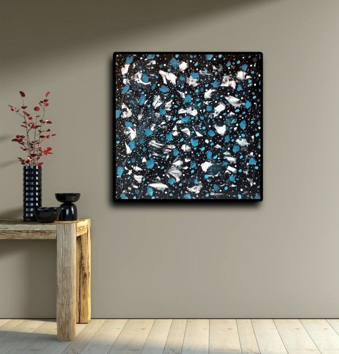 Abstract Painting By Riccardo Ticco Capparella, 39 X 39", Silver Rocket #3, Original Artwork