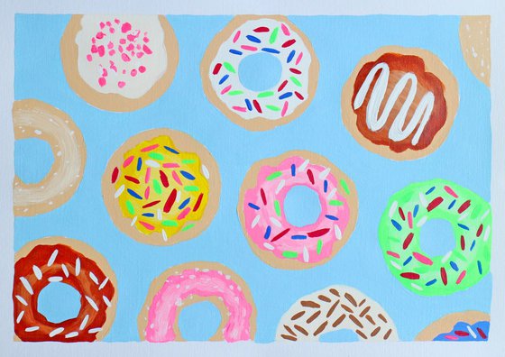 Donuts Pop Art Painting On A4 Paper