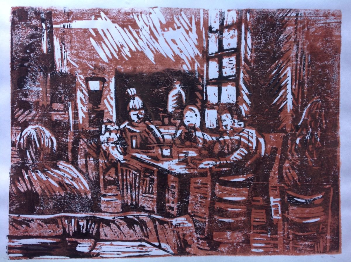 Abstract Portrait Limited Edition Print By Sandra Haney, 15 X 11", Wood Cafe, Original Artwork