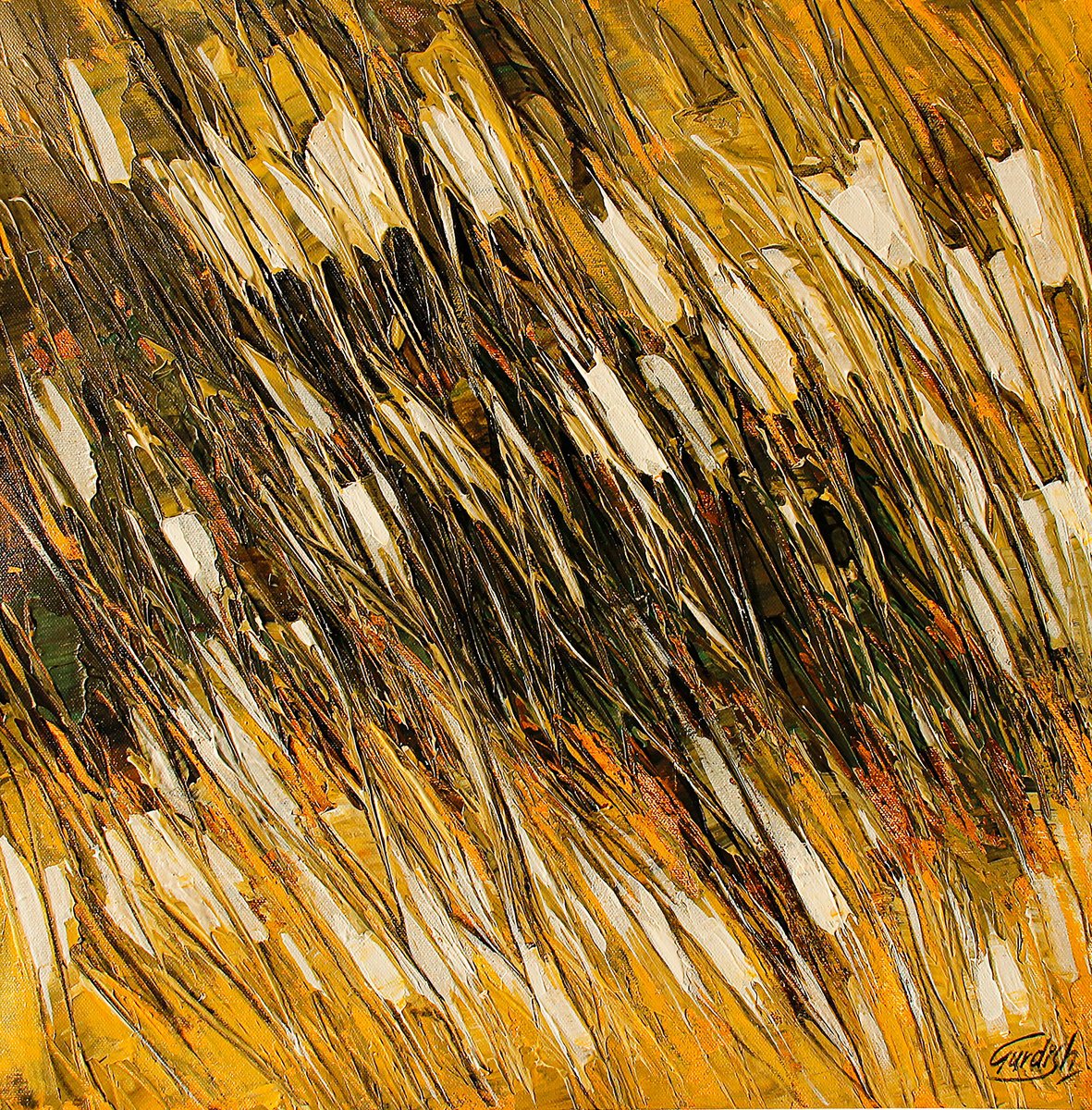 Abstract Acrylic Painting By Artist Gurdish Pannu, 18 X 18, Golden Wind Abstract Art, Original Artwork