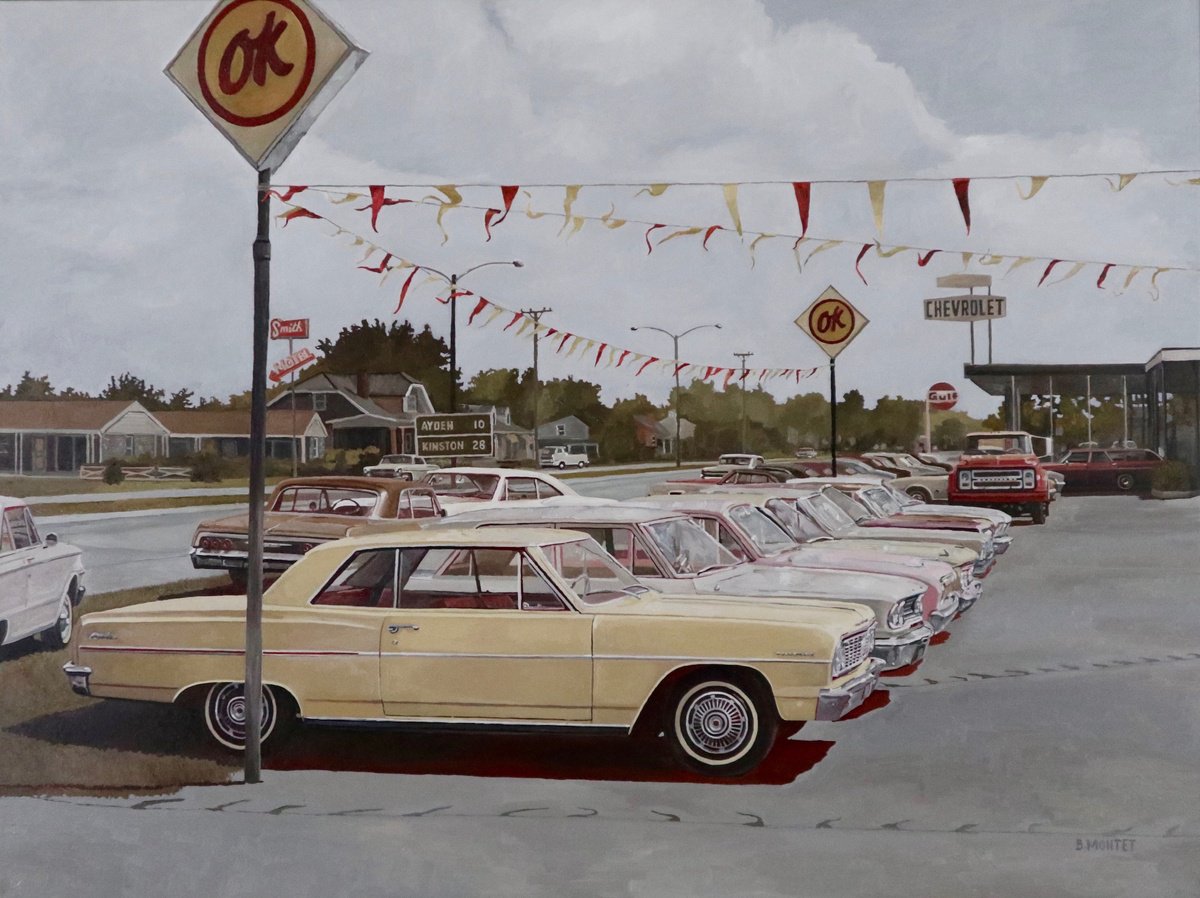 Photorealistic Cityscapes Oil Painting By Benoit Montet, 47 X 38, Chez O.k , Original Artwork