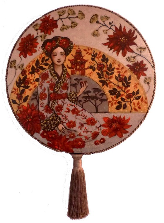 Round canvas, woman at the tea ceremony. "The ceremony"