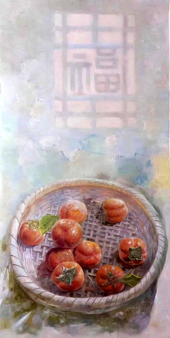 Still life:Persimmons on the basket