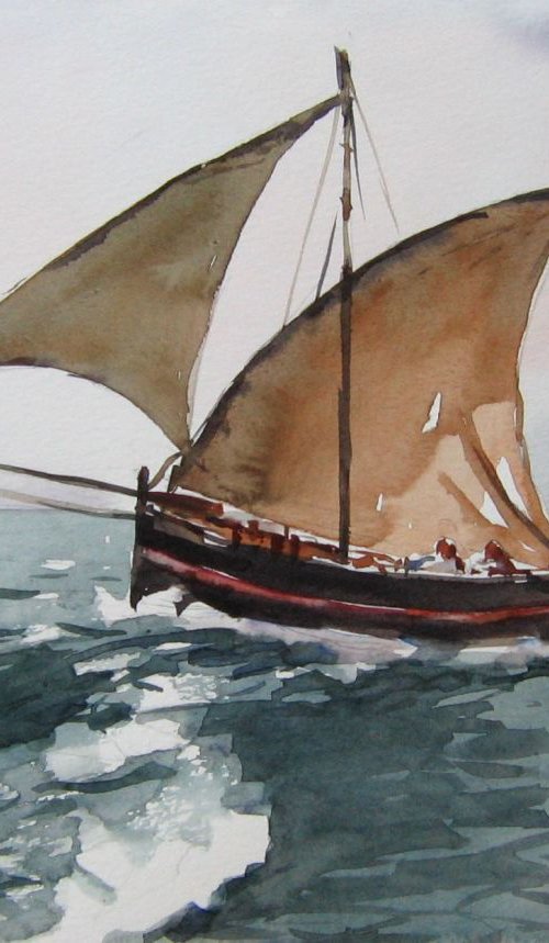 stormy  sea sailing... by Goran Žigolić Watercolors