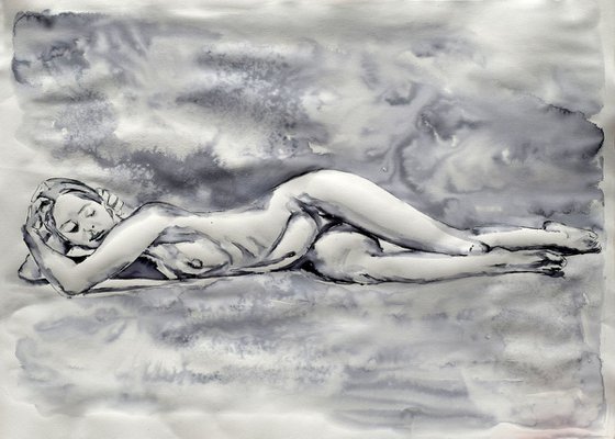 Reclining Nude in ink / 69 cm x 50 cm