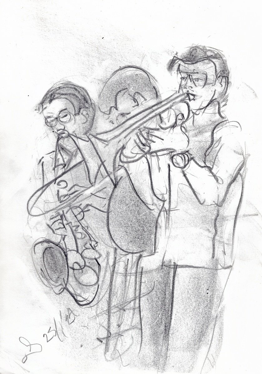 Expressive Portrait Pencil Drawing By Gordon T., 8 X 11, Horn Section, Untitled, Original Artwork