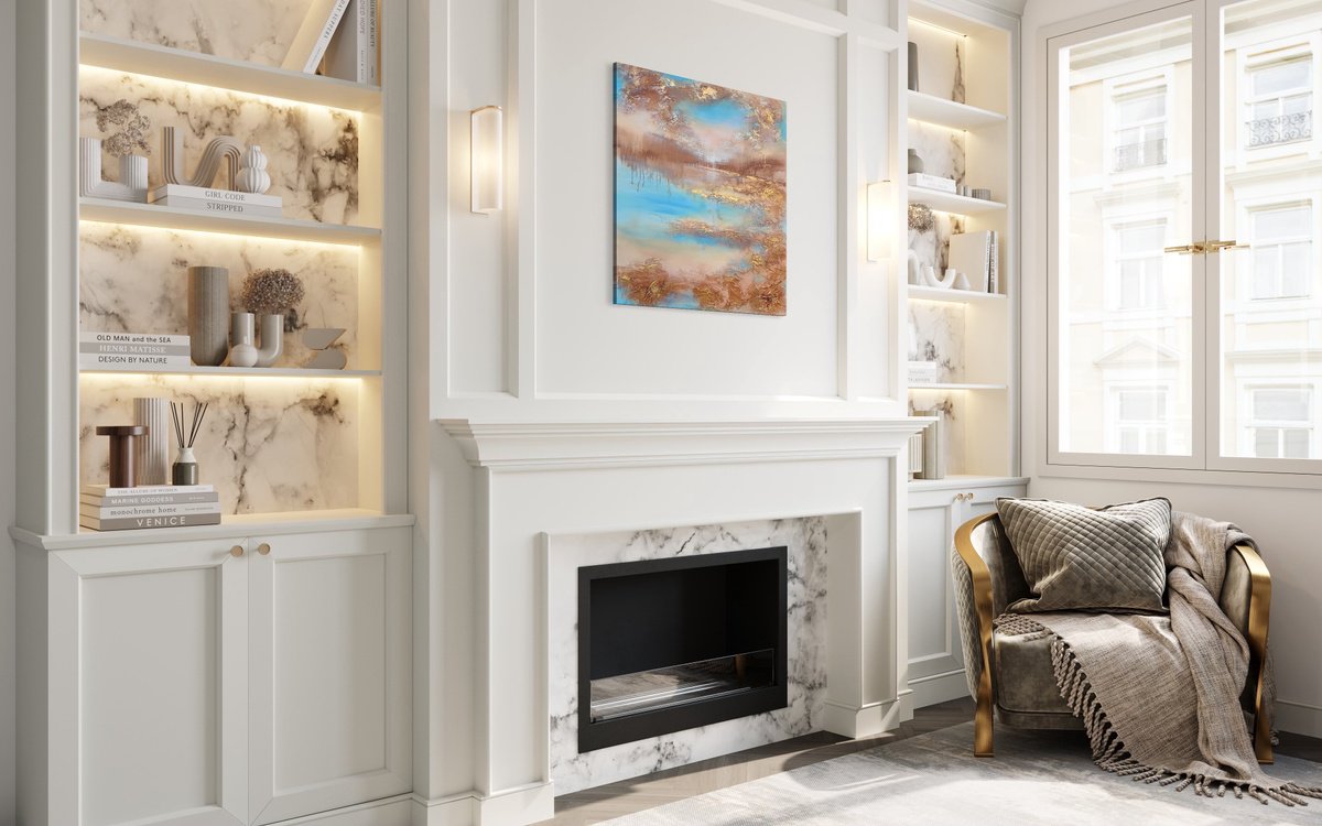 Abstract Painting By Vera Hoi, 31 X 31", "Morning On The Golden Shore", Original Artwork