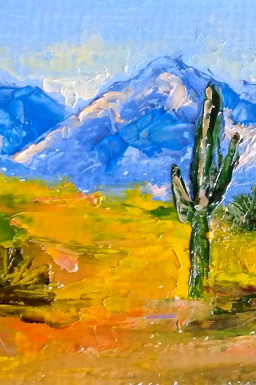 Cactus Painting Original Art Sonora Desert Artwork Arizona Wall Art Mountain Landscape by Yulia Berseneva
