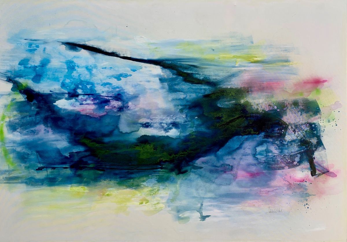 Dive deep #1 I unstretched canvas I colored abstract artwork I 140 x 200 cm by Kirsten Schankweiler