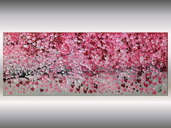 Blühende Romanze - large acrylic abstract painting cherry blossoms nature painting canvas wall art