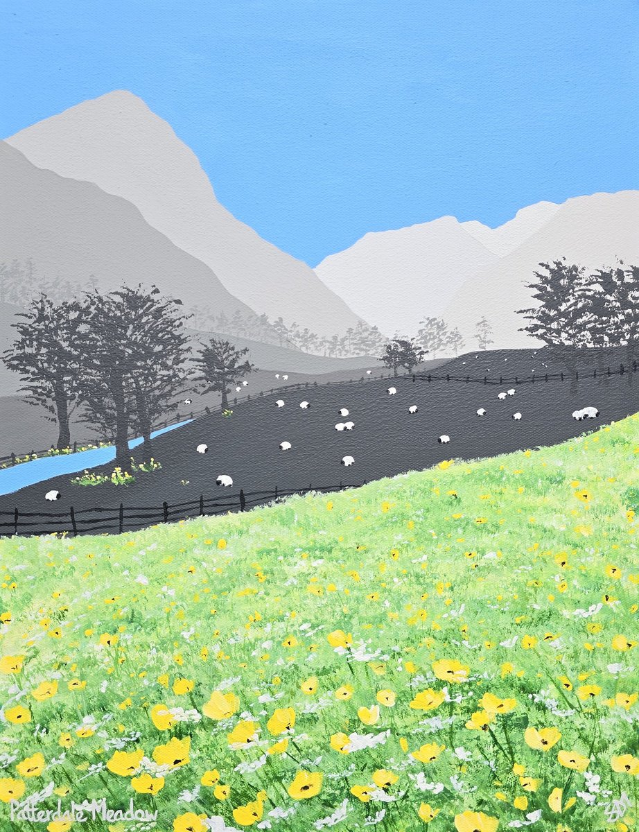 Organic Landscape Acrylic Painting By Sam Martin, 14 X 18", Patterdale Meadow, Original Artwork