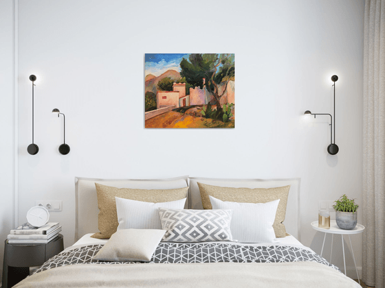 ITALY. VILLA IN GARGANO - one of a kind expressive landscape oil painting Italian nature home décor.