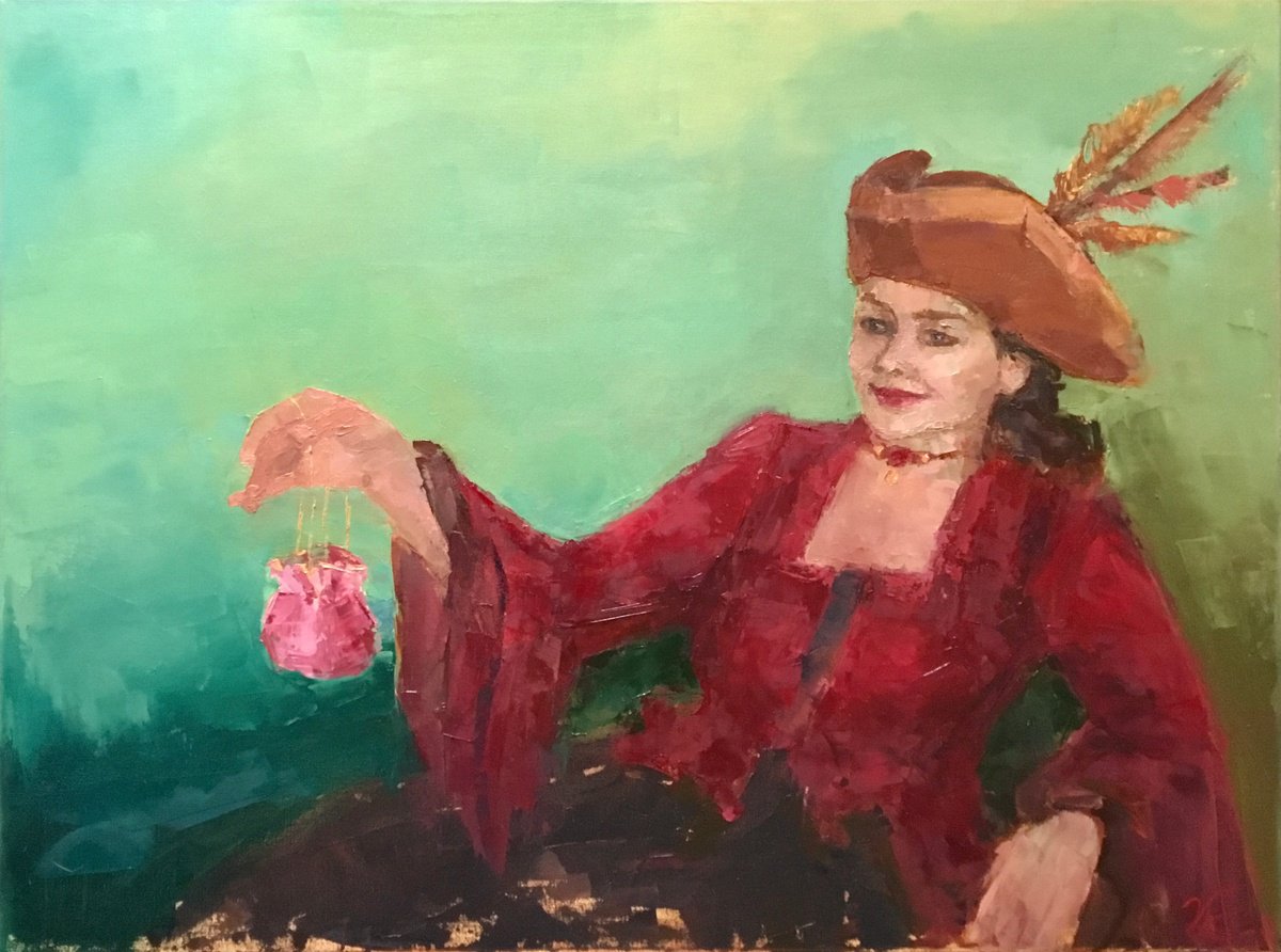 Impressionistic Portrait Oil Painting By Vera Klimova, 31 X 24", Before The Date, Original Artwork