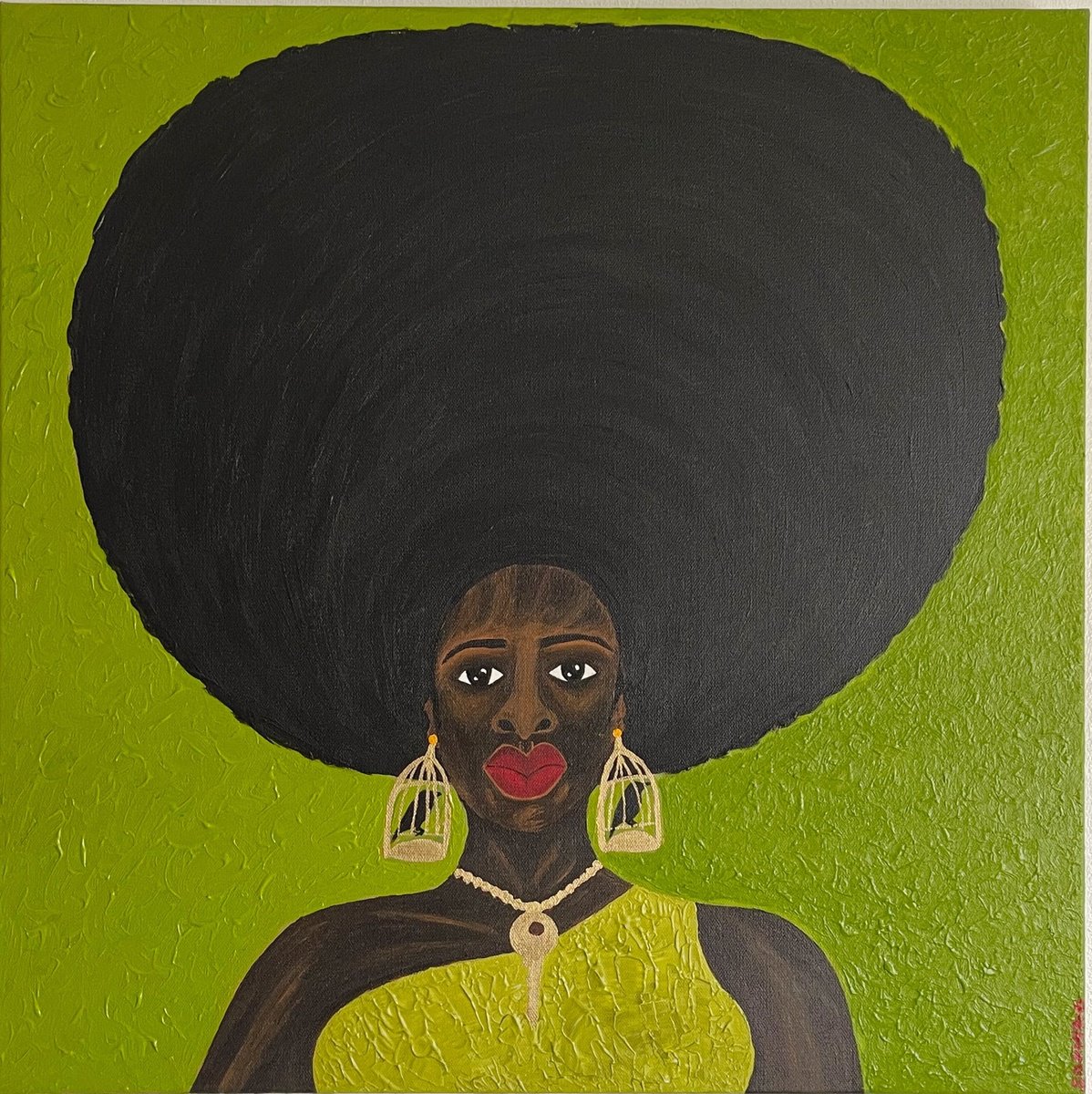 Expressive Portrait Acrylic Painting By Sophia Oshodin, 24 X 24", Fearless V, Original Artwork