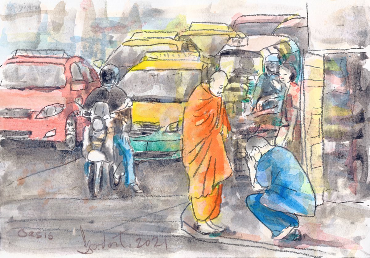 Expressive Portrait Painting By Gordon T., 12 X 9, Oasis, Original Artwork