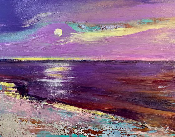 Bright landscape - "Summer evening" - Minimalistic seascape - 50x70cm - 2021