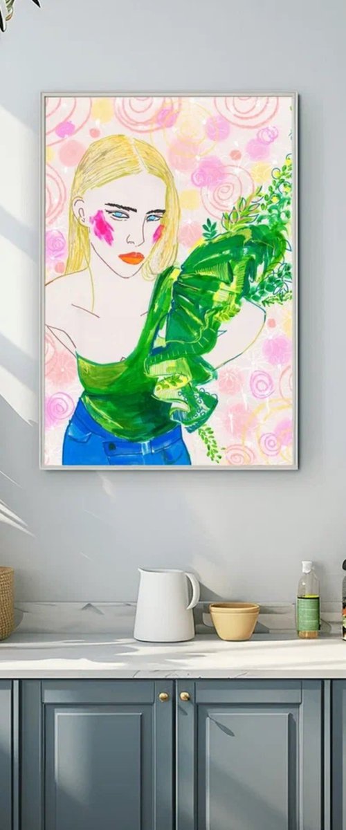 Blonde Woman in Green by Sasha Robinson