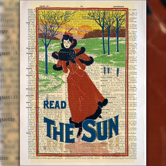 Read the Sun - Collage Art Print on Large Real English Dictionary Vintage Book Page