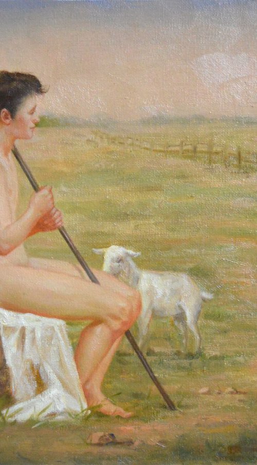 Oil painting art male nude boy in seaside  #16-10-2-01 by Hongtao Huang