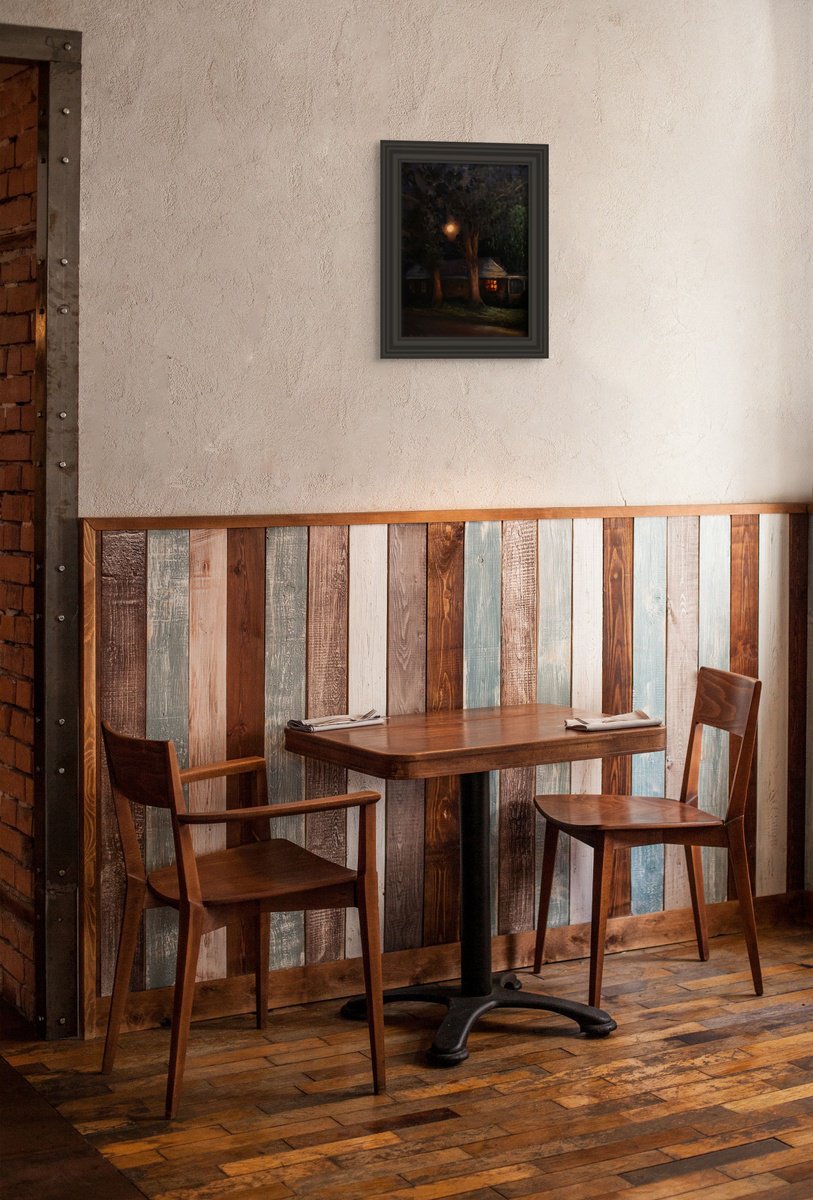 Impressionistic Landscape Oil Painting By Christopher Vidal, 11 X 14, Neighbourhood3 Late Moonrise, Original Artwork