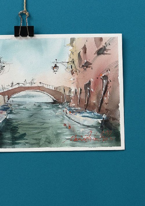 Venice cityscape landscape, watercolour on paper, 2022 by Marin Victor