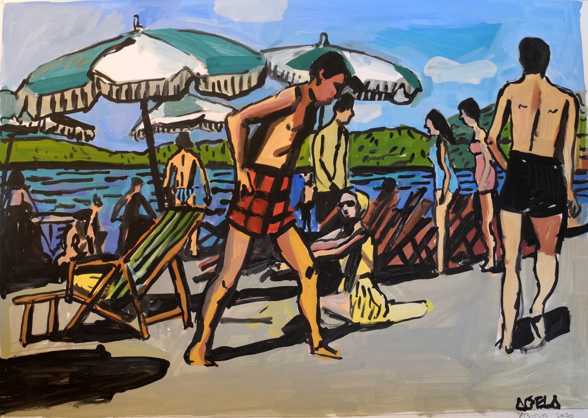 Impressionistic Landscape Painting By Stephen Abela, 23 X 16", Cannes 1955 Walking Past 2020, Original Artwork