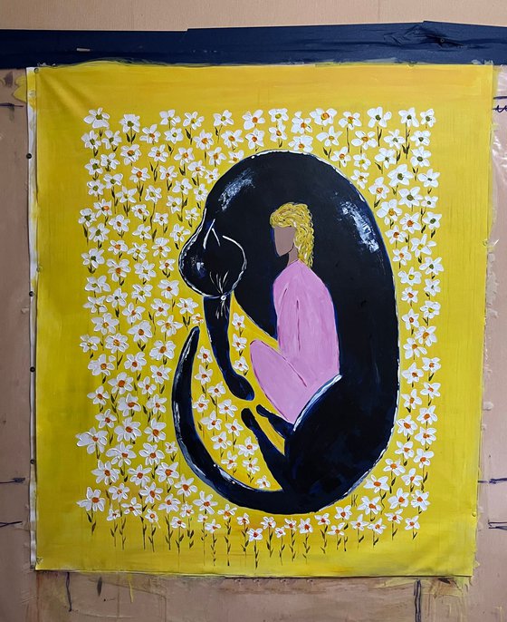 Woman Cat Daisy Original Painting