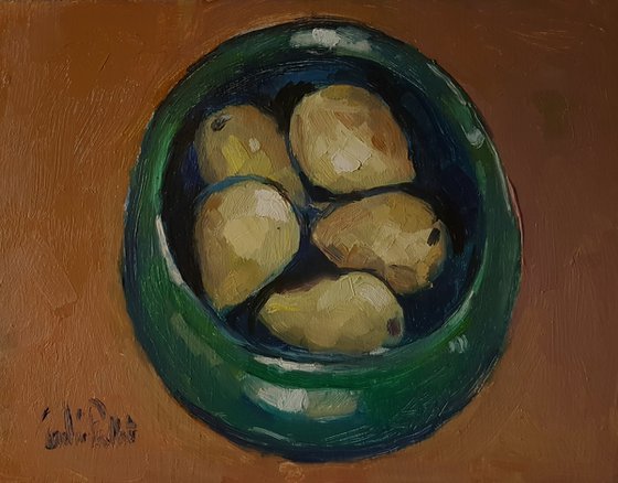 Five Pears in Green Bowl