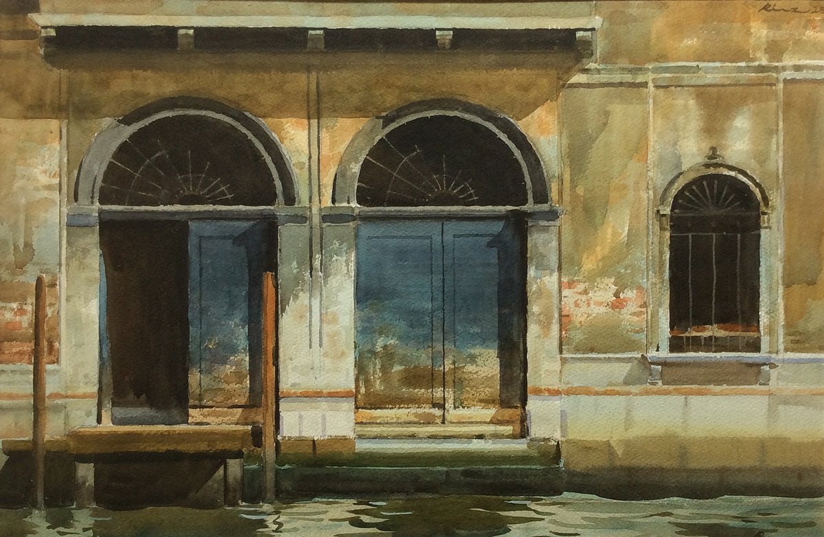 Impressionistic Landscape Watercolour By Riaz Samadhan, 21 X 14", Venetian Doorway, Original Artwork