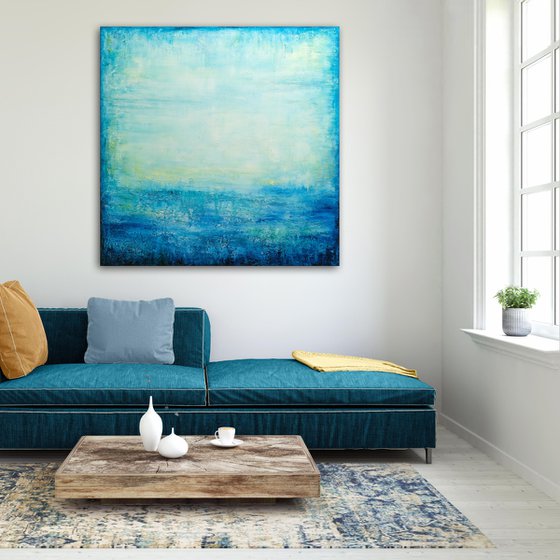 100x100 cm - 39"x39", Turquoise Ocean Dream, Large original abstract painting, Ready to hang