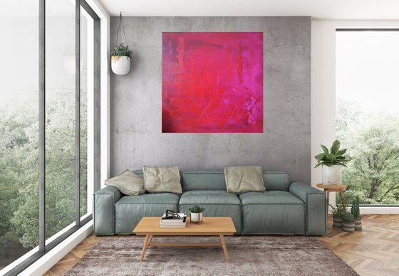 The spirals of Love  - XL 110x110 cm -  red, magenta, purple  abstract painting