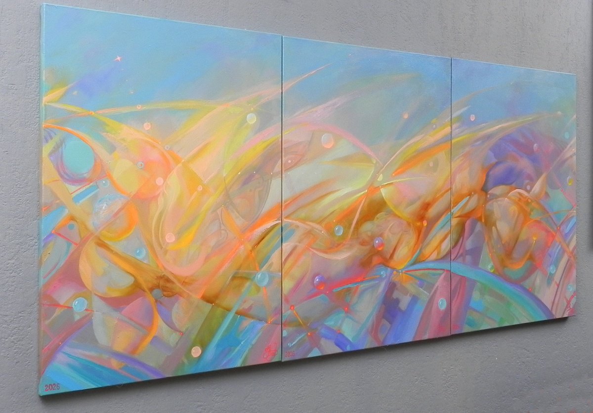 Geometric Oil Painting , Energy Of Space By Yurii Novikov, 59 X 28, Artwork For Sale On Artfinder