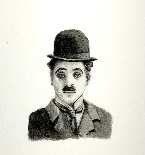 Charlie Chaplin miniature painting by Alina Karpova