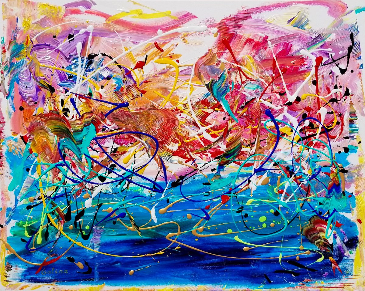 Impressionistic Abstract Acrylic Painting By Galina Victoria, 30 X 24, Sunrise, Original Artwork