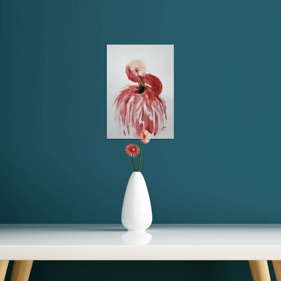 Flamingo I / FROM THE ANIMAL PORTRAITS SERIES / ORIGINAL WATERCOLOR PAINTING