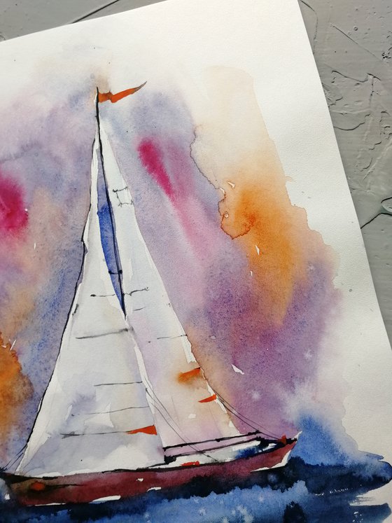 Sailboat painting. Seascape