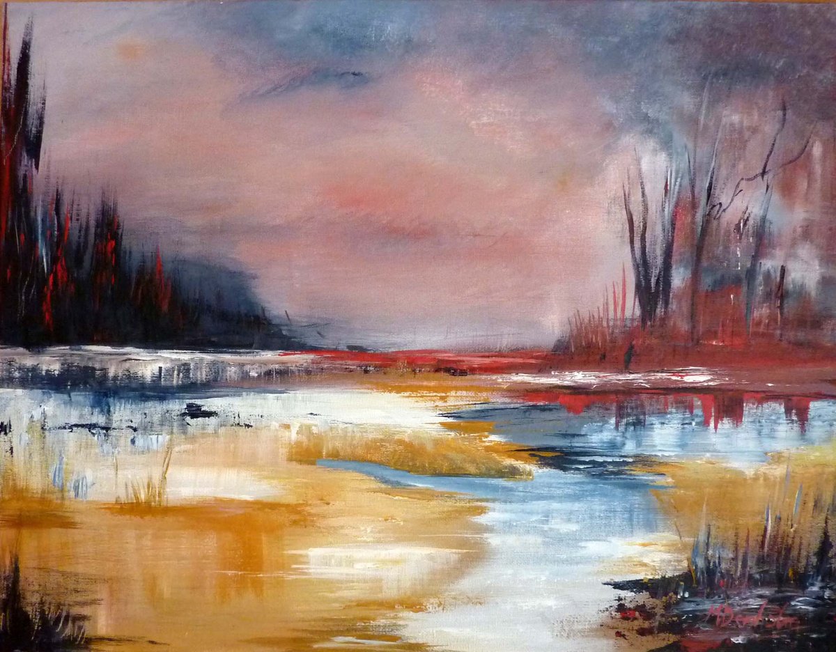 Impressionistic Landscape Acrylic Painting By Margaret Denholm, 18 X 14", Winter On The Horizon, Original Artwork