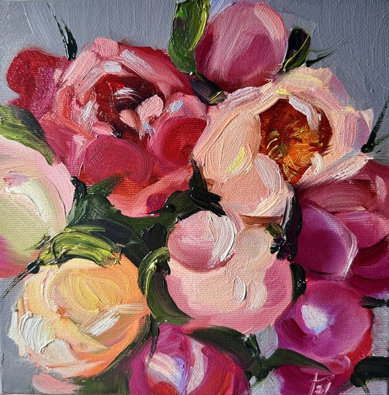 Bright Peonies on Grey