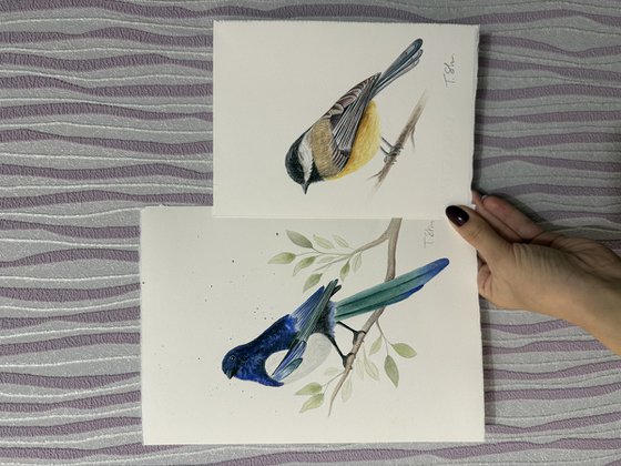 Titmouse and Magpie Set of two