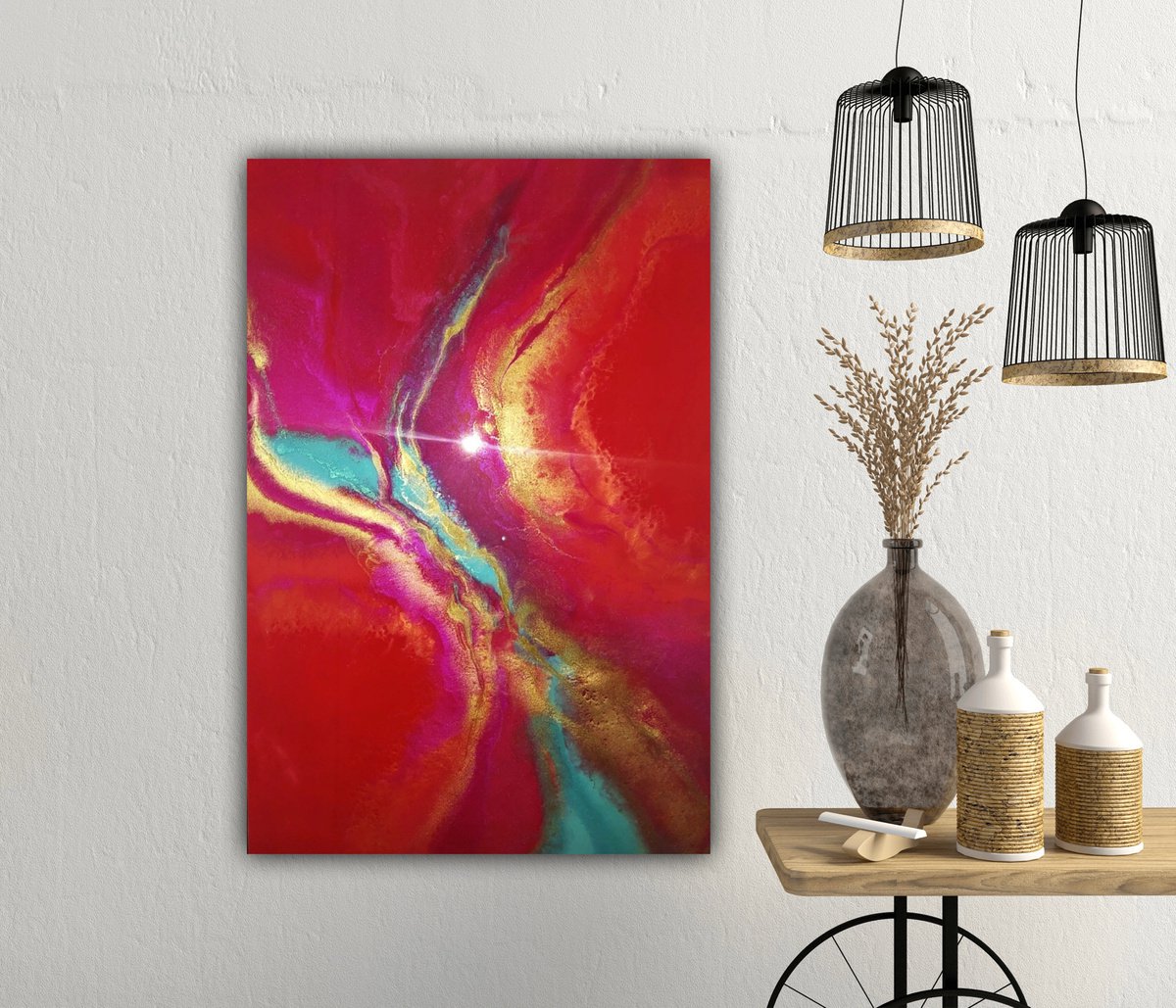 Love Vibrations red abstract painting by Ana Hefco