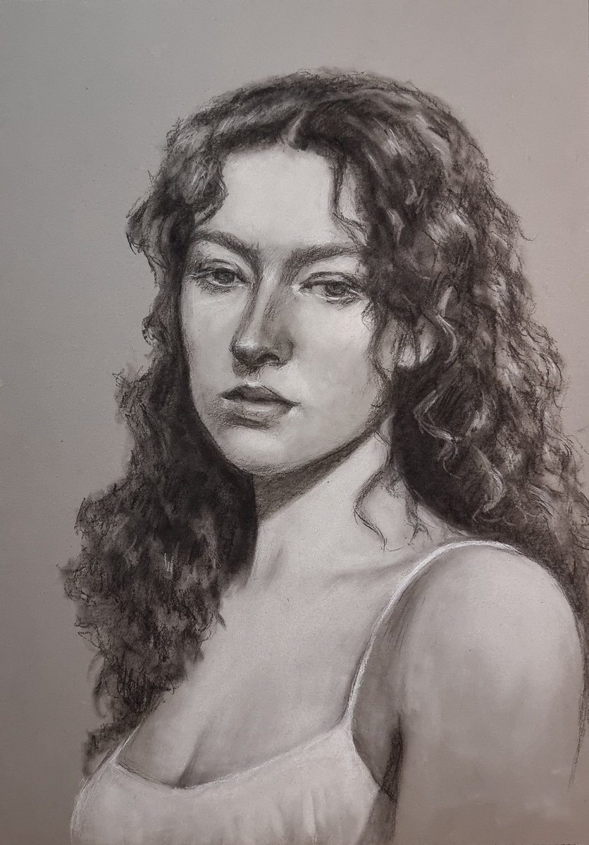 Expressive Portrait Charcoal Drawing By Artmoods Tp, 9 X 13, Graphic Interlude 0525-01, Original Artwork