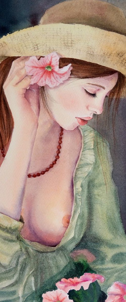Spring Girl - nude girl erotic by Olga Beliaeva Watercolour