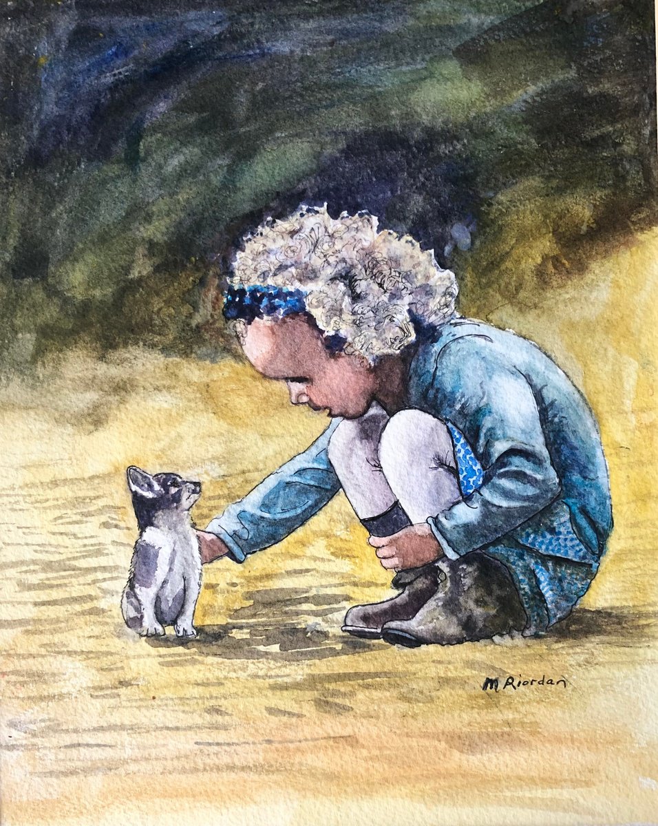 LITTLE GIRL WITH KITTEN by Margaret Riordan