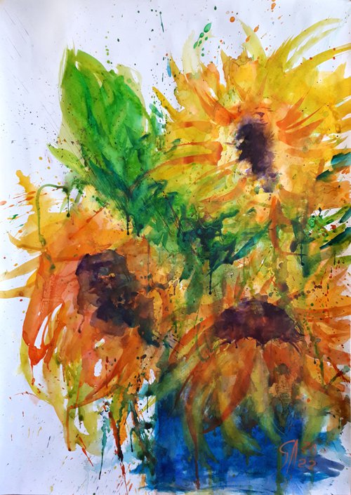 Sunflowers expression... /  ORIGINAL PAINTING by Salana Art Gallery