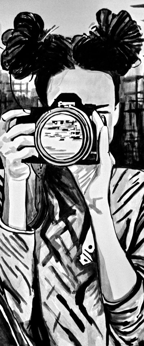 Girl with camera / 100 x 70 cm by Alexandra Djokic