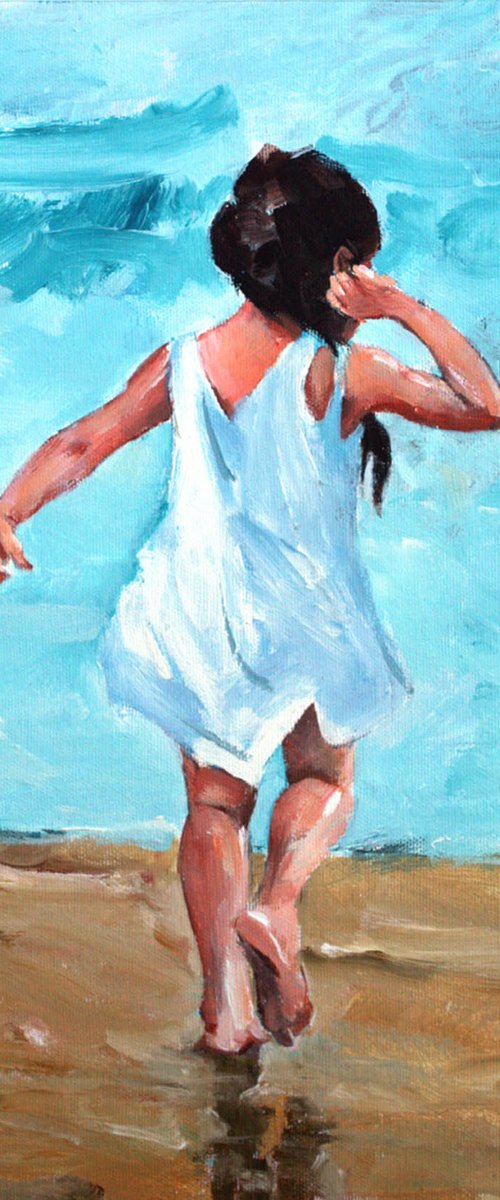 "ON THE BEACH 02 ... " ORIGINAL PAINTING PALETTE KNIFE, GIFT,GIRLS, OIL ON CANVAS by mir-jan