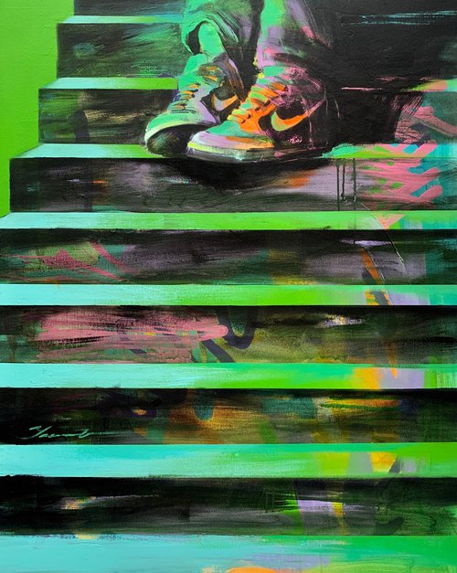 Big XL painting - "Green sneakers" - Pop Art - Urban Art - Street art by Yaroslav Yasenev